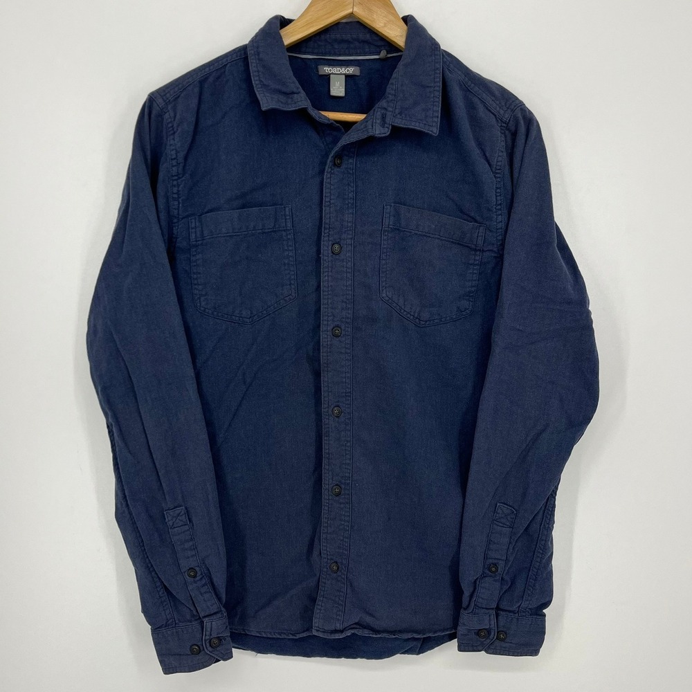 Toad&Co Mens Organic Cotton Long Sleeve Button Down Shirt Navy Blue Medium